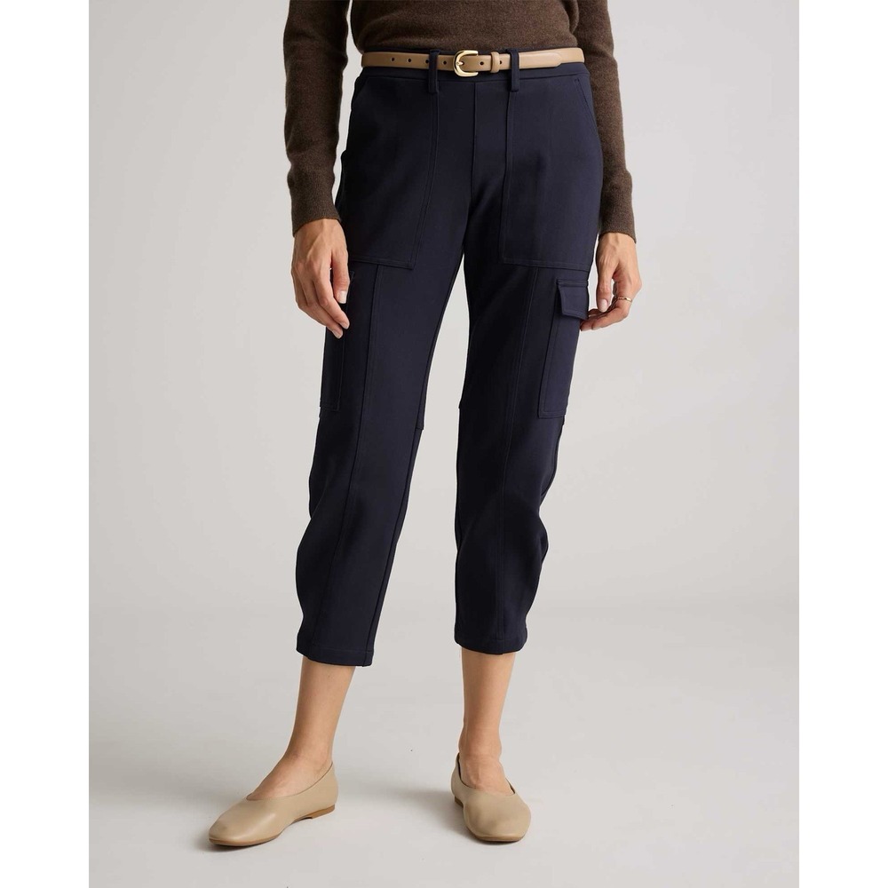 Quince Women's Ultra-Stretch Ponte Tapered Cargo Pants Navy Blue Sz Small